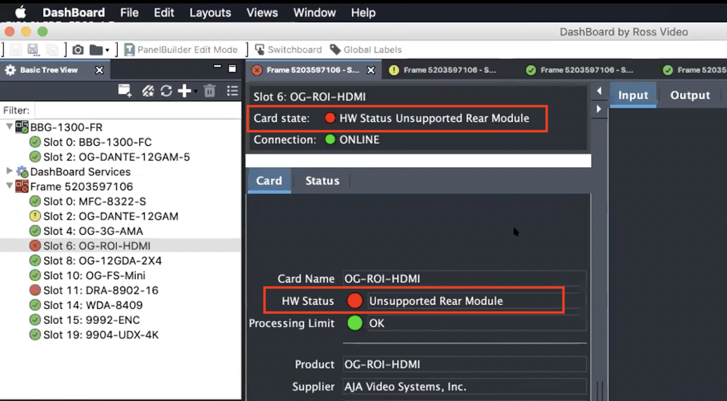 DashBoard Unsupported Rear Module Error