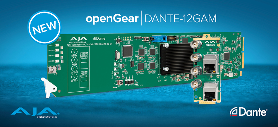 AJA News openGear Dante 12GAM Main Image 950x434 FIN